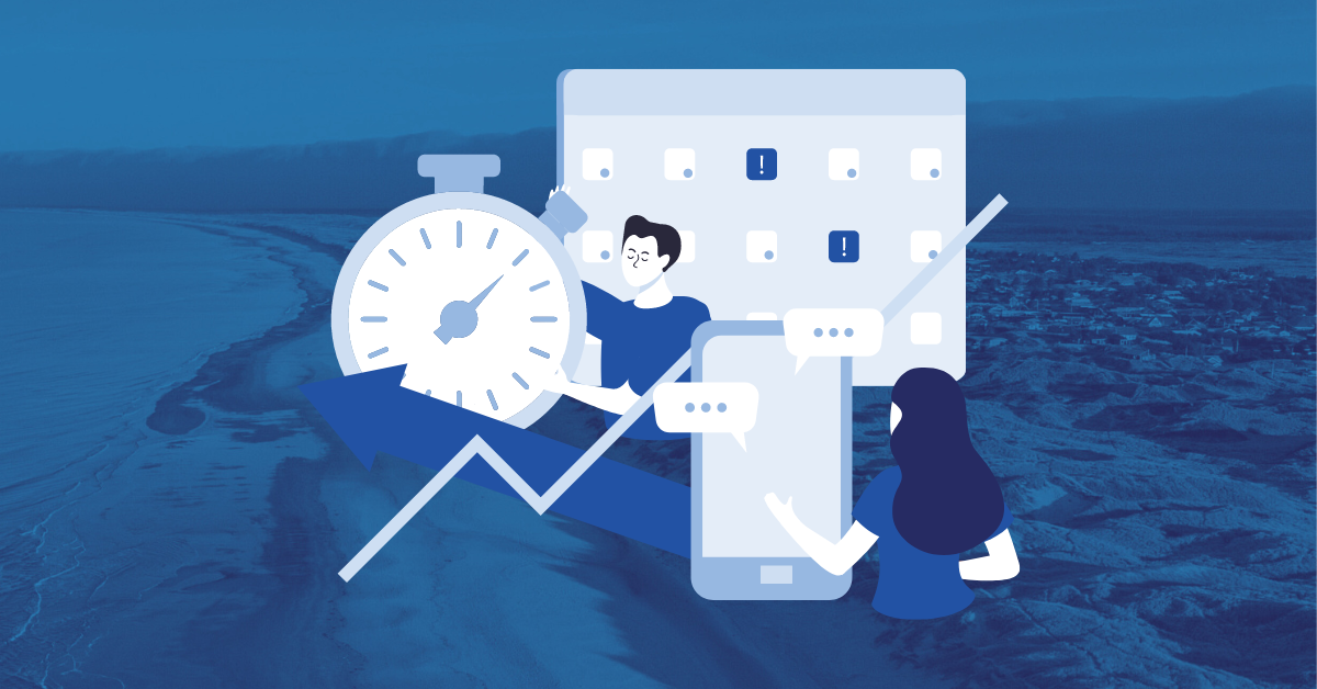 Illustration of time tracking systems and a beach in Denmark